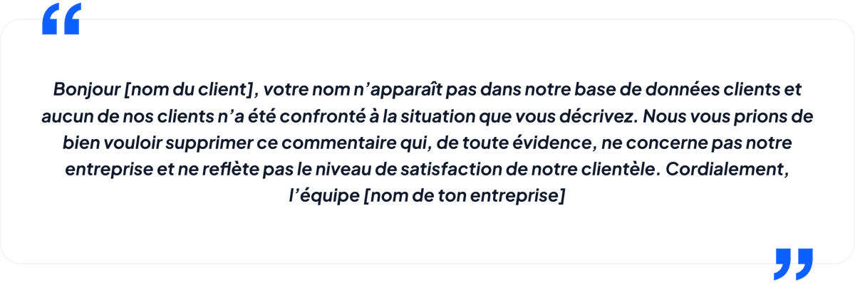 Réponse à un avis client négatif - Faux avis